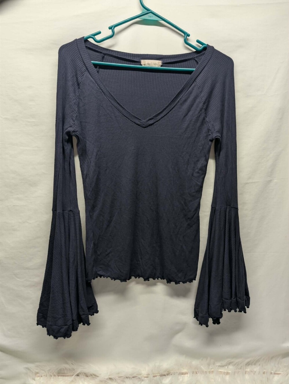 Nwot Altar'd State Navy Ribbed V-Neck Top with Flared Bell Sleeves